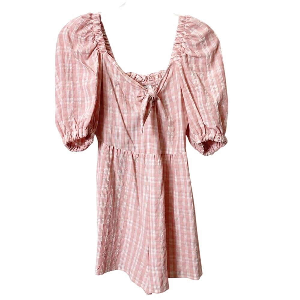 TOPSHOP Check Tie Front Peasant Pink Romper Size 4 BRAND NEW WITH TAGS